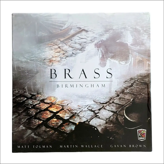 Brass Birmingham board game box featuring its title and artistic design.