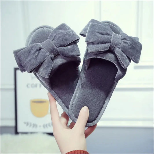 Eleganta spa-tofflor med dekorativ rosett - Grå / 36/37 - Tofflor