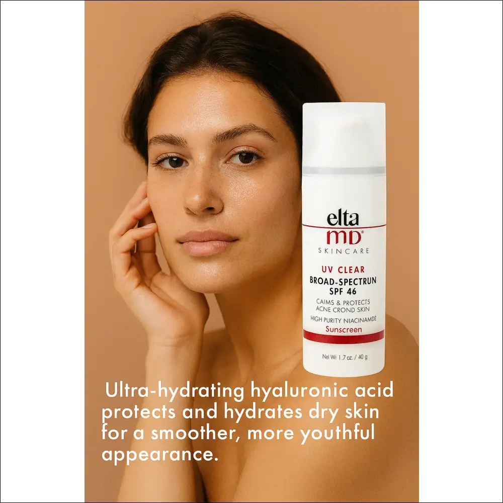 EltaMD UV Clear Broad Spectrum SPF 46 sunscreen with ultra-hydrating hyaluronic acid for sensitive skin.