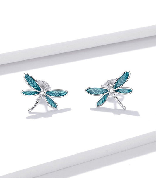 Förtrollande Trollsländor i Silver med Blå Vingar - BSE455 - Örhängen