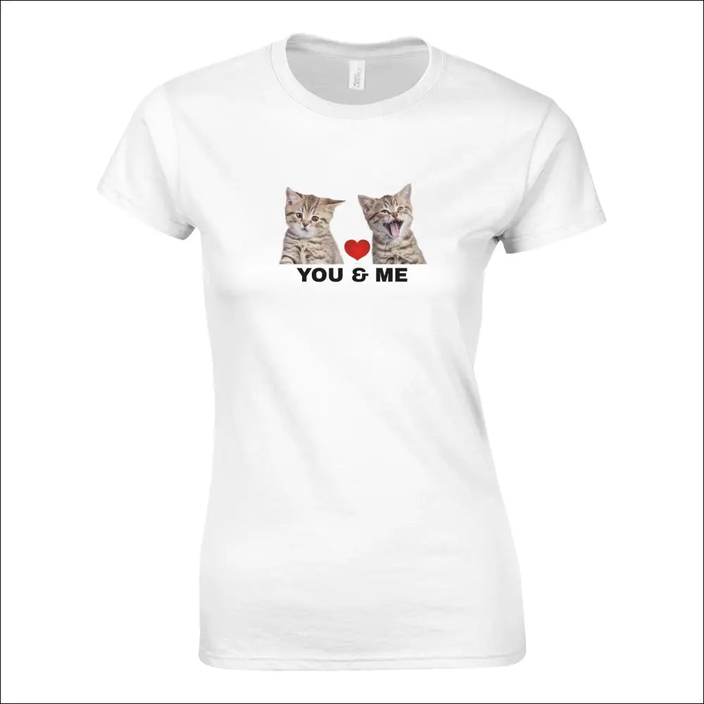 Söta Katter You and Me T-shirt för Damer - S / Vit - Grafisk kortärmad