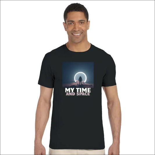 Svart T-shirt med kosmisk grafik - S - Herr t-shirt