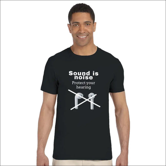 Mem T shirt med budskap om hörselskydd S / Svart Print Material