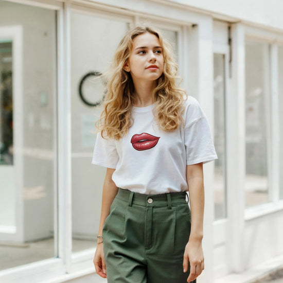 Flirten – T-shirt med lekfullt läppmotiv i retrostil 