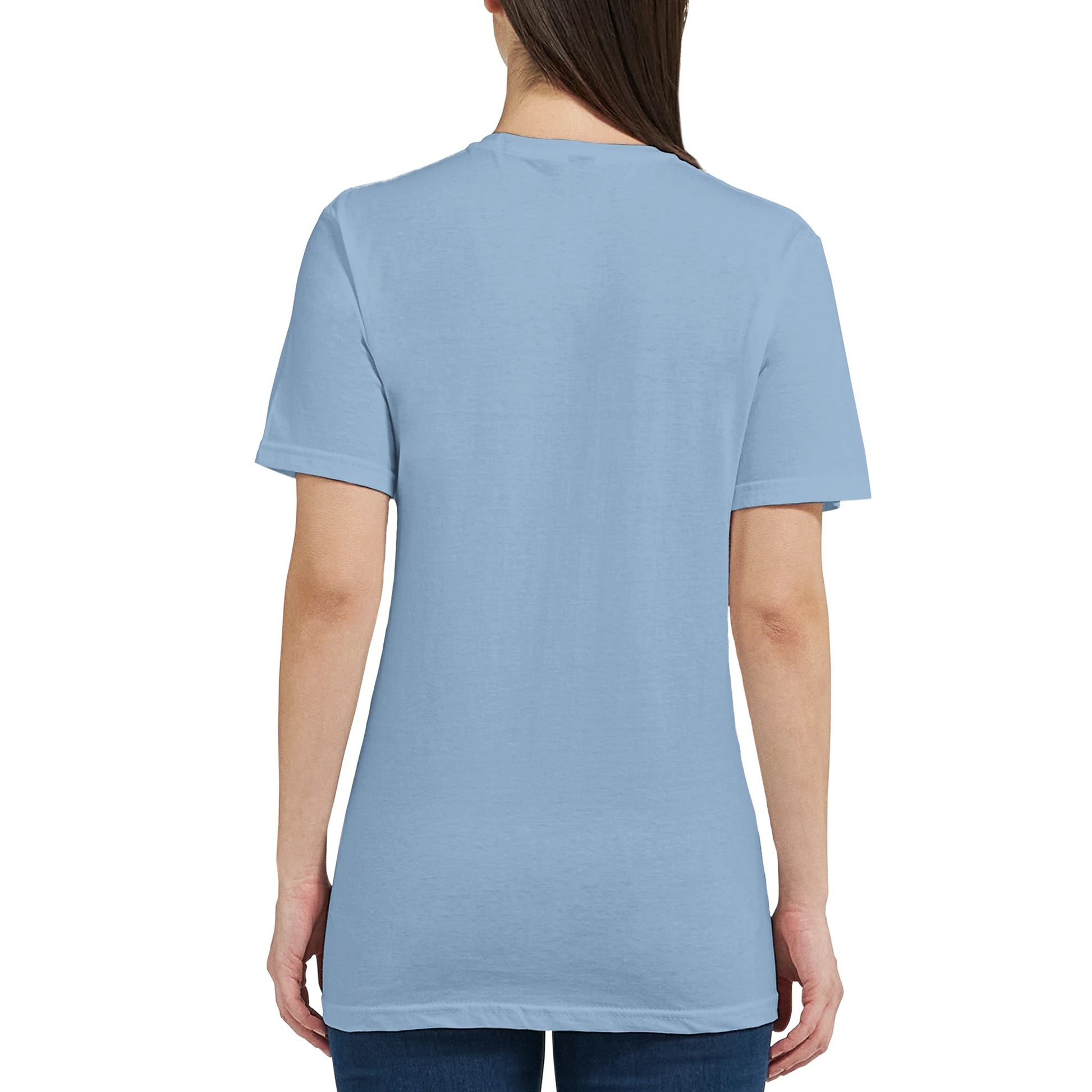 Cirkel av Hjärtan – T-shirt i blått med hjärtmotiv, sett bakifrån