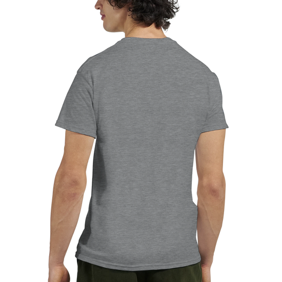 Bad Story Good Content Great Engagement T-Shirt for Influencers, grå t-shirt som visar baksidan av designen.