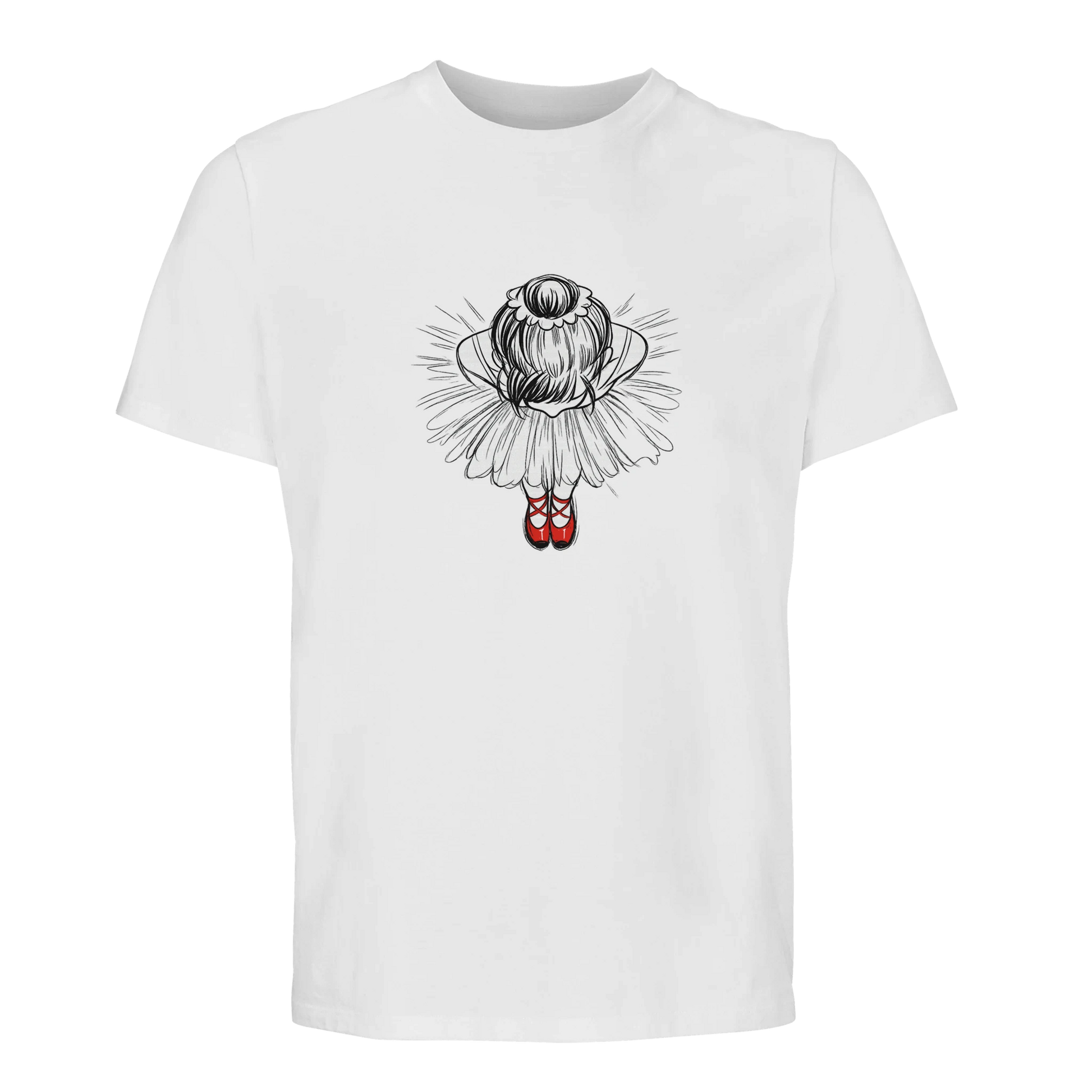 Röda dansskor illustration av ballerina på ekologisk t-shirt från SOL'S Legend 03981.