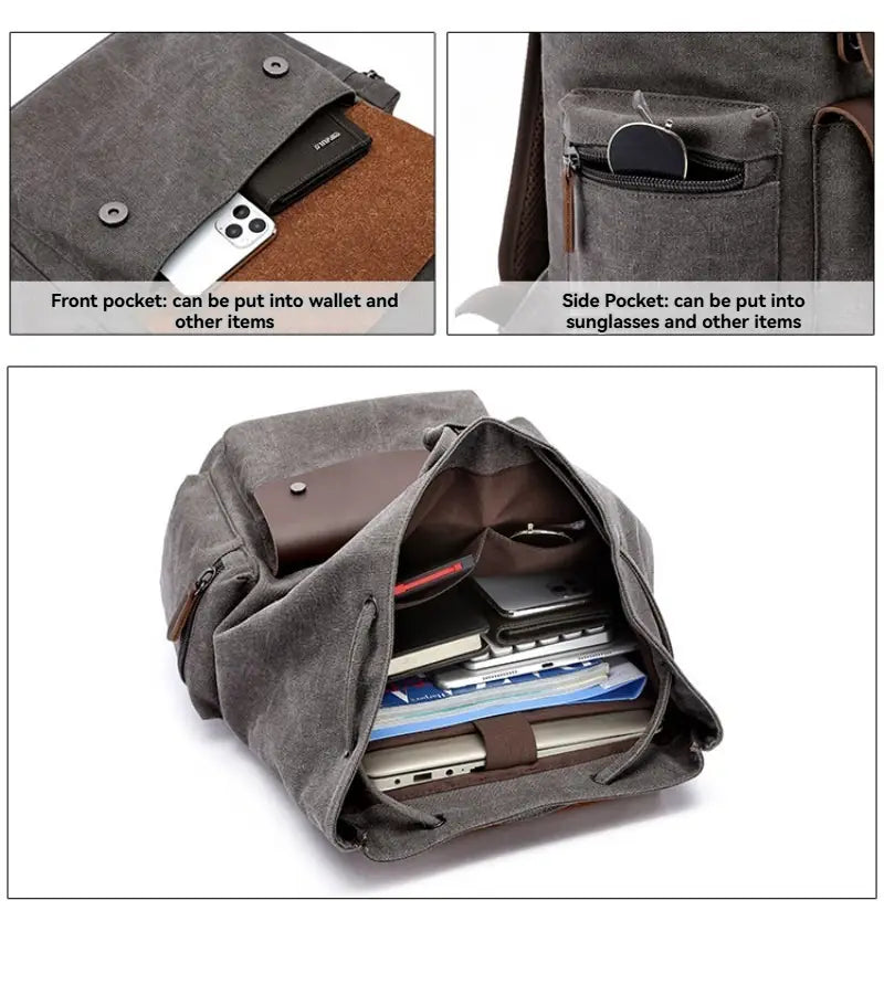 Large Canvas Computer Backpack Multiple Compartments