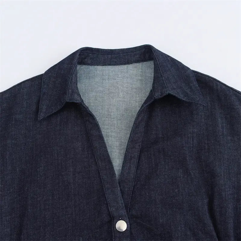 Elegant Midi Skjortklänning i Denim