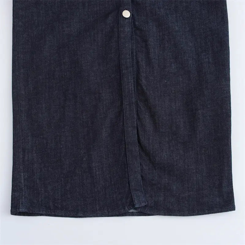 Elegant Midi Skjortklänning i Denim