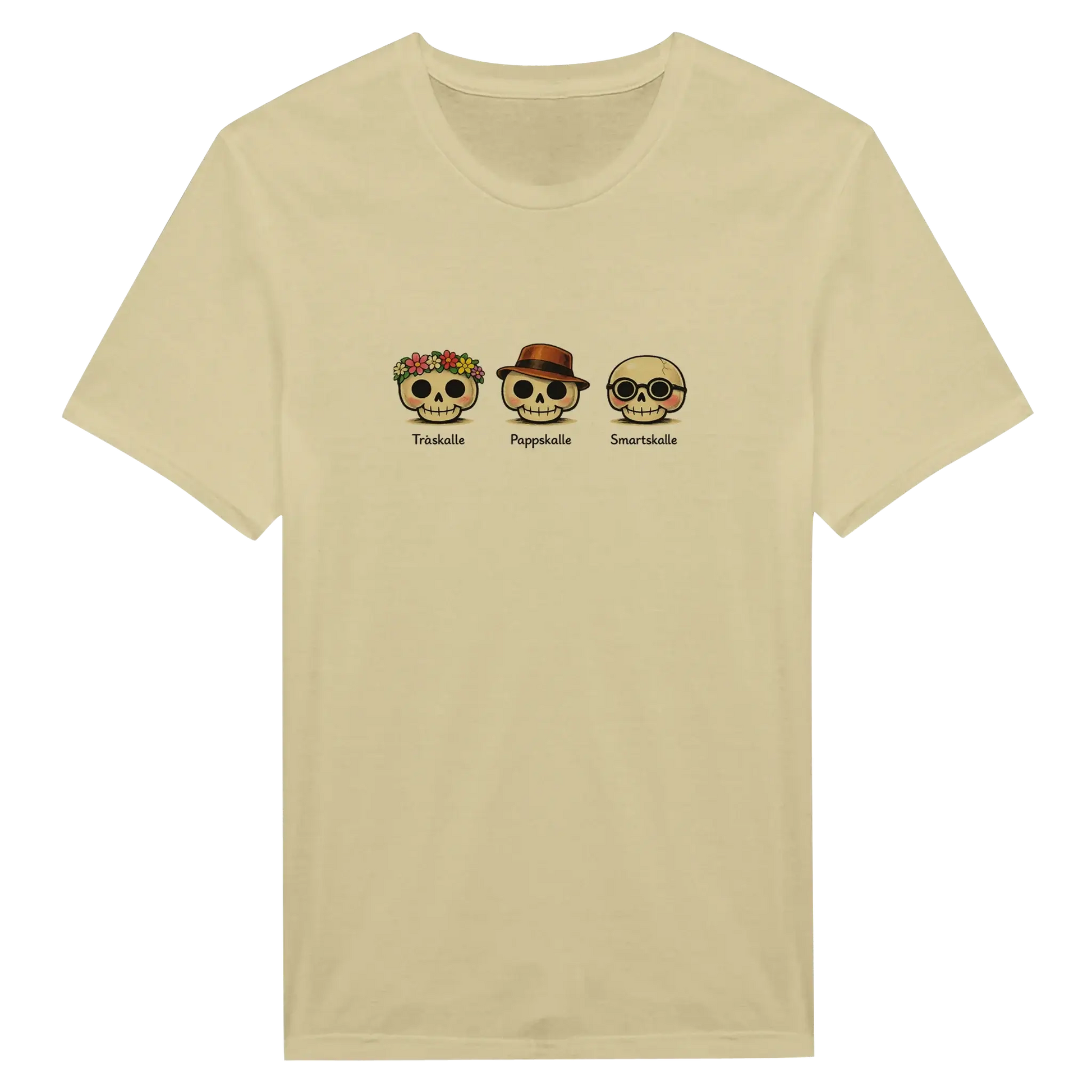 Klipska Skallar nordisk t-shirt med tre söta skallar: Träskalle, Pappskalle och Smartskalle.