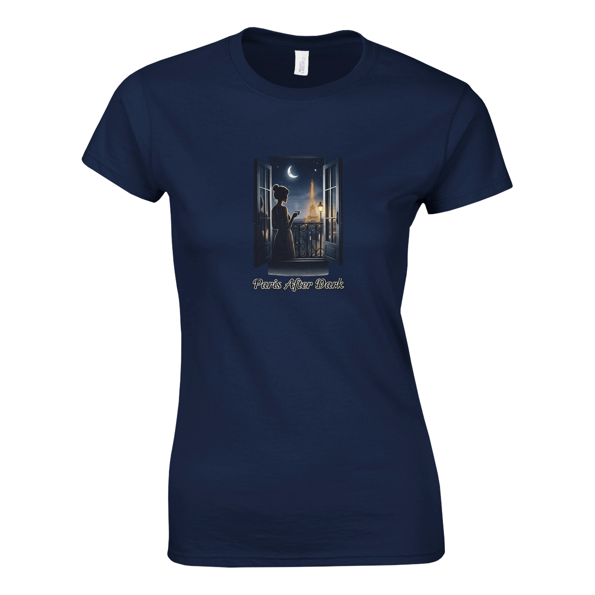 Eiffeltorn T-Shirt med motiv av Paris vid natt, elegant, stilren och konstnärlig design.