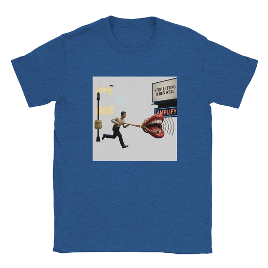 Leashed Voice – The Runaway Microphone Tee med unik design och mjuk känsla för DTG-tryck.
