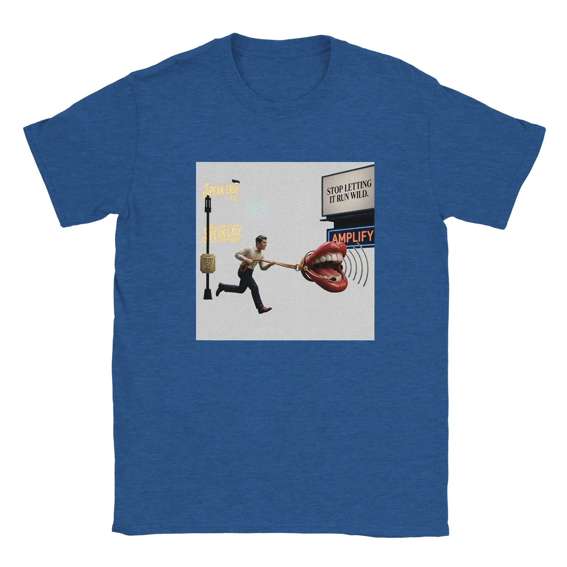 Leashed Voice – The Runaway Microphone Tee med unik design och mjuk känsla för DTG-tryck.