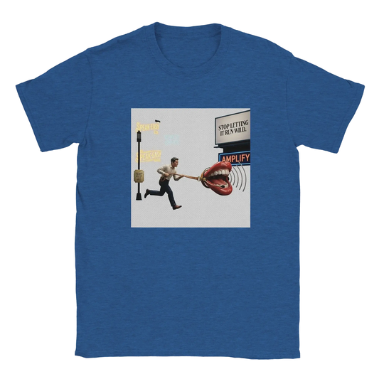 Leashed Voice – The Runaway Microphone Tee med unik design och mjuk känsla för DTG-tryck.