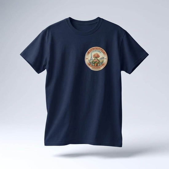 Paris 50s T-Shirt i mörkblått med vintage floral illustration och typografi.