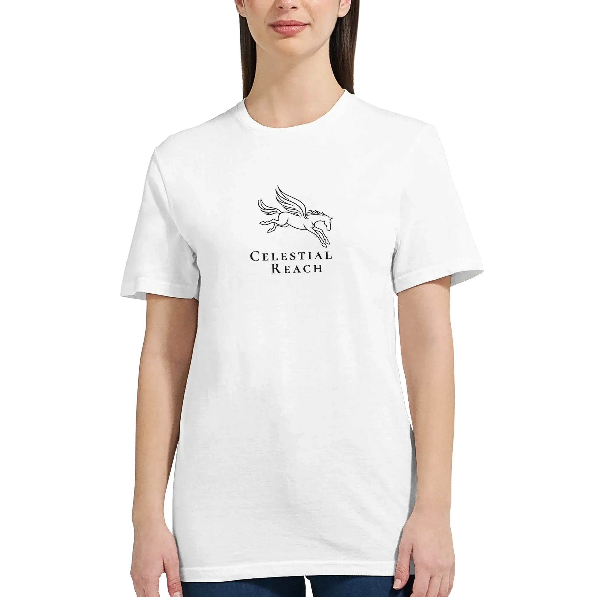 Mythology Pegasus Horse Line Art T-shirt featuring the Celestial Reach design.