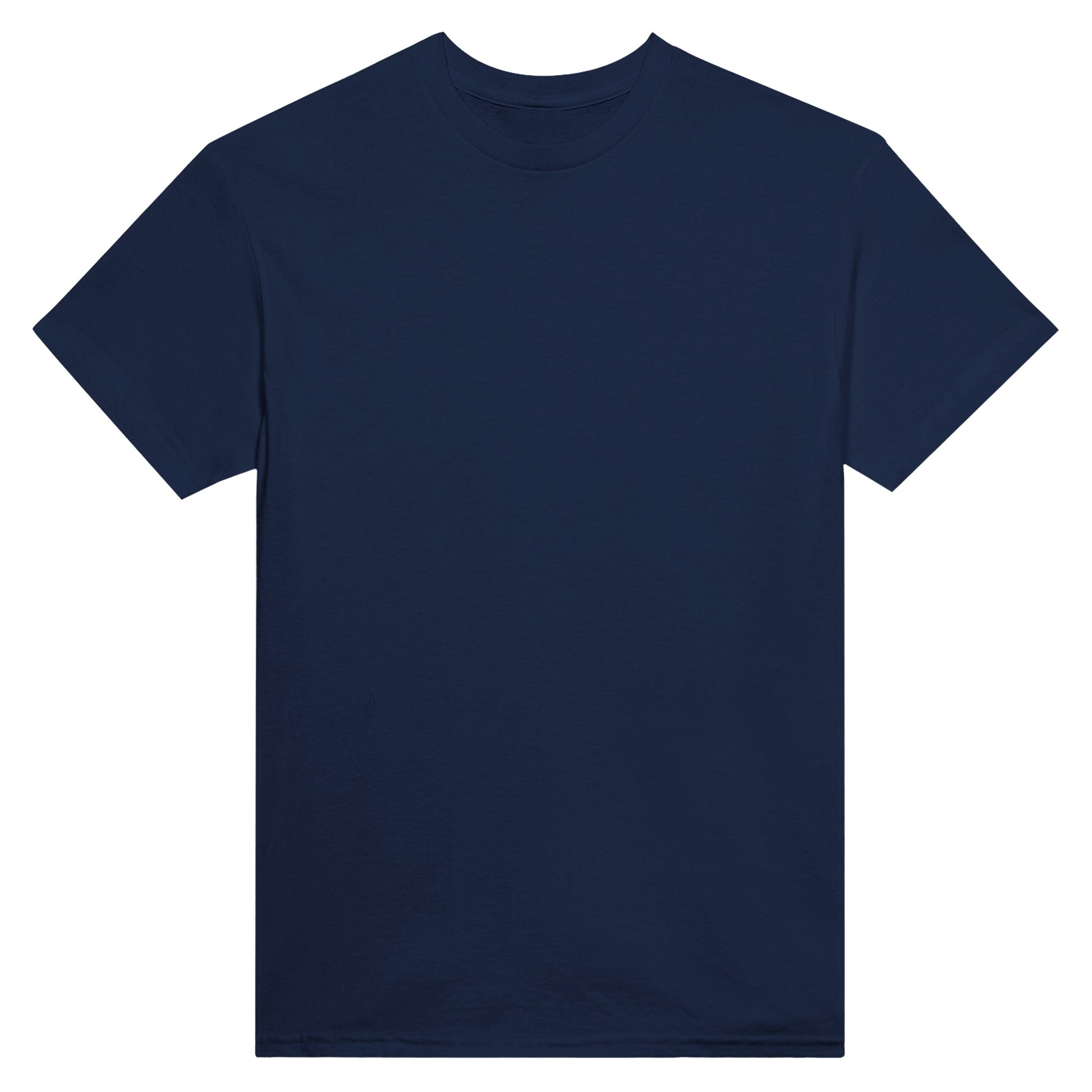 Marinblå evolution t-shirt med grafik av livets tre skeden och gammal gubbe.