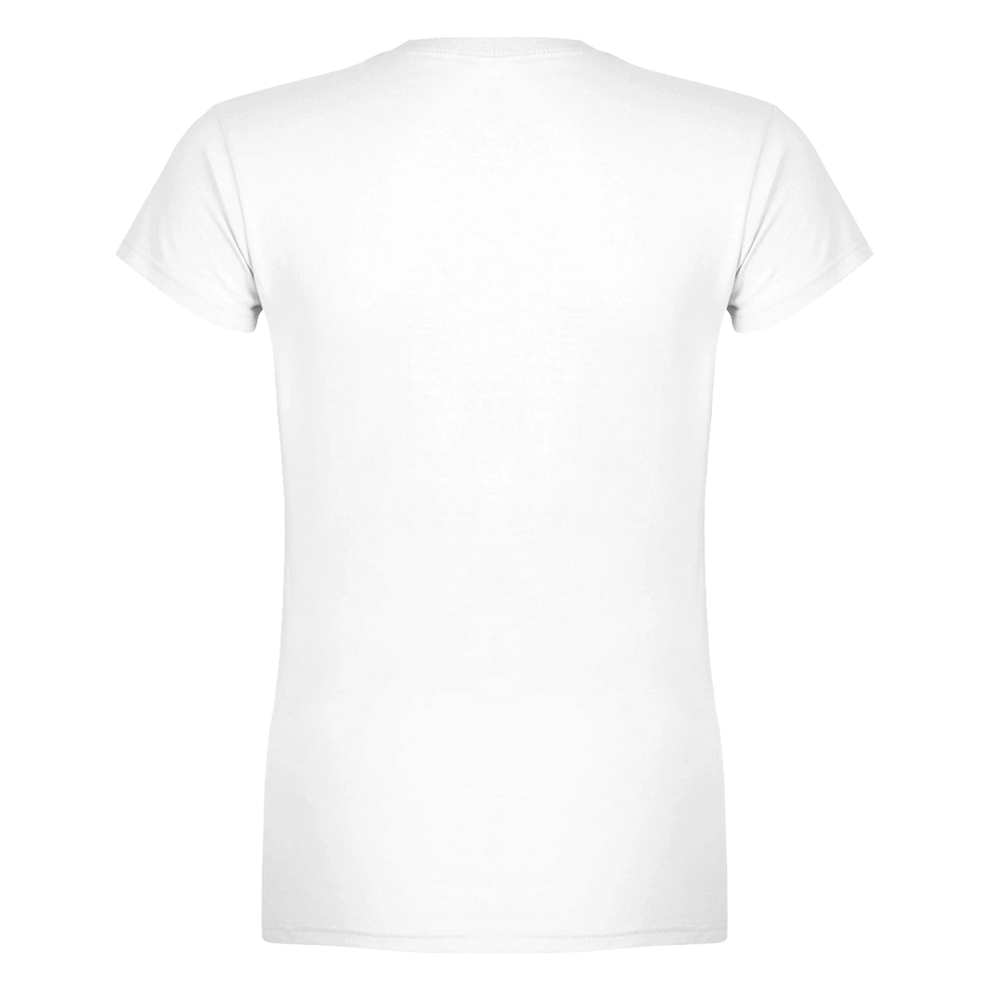 Baksidan av en vit Fitness Tee för kvinnor, perfekt för träning och ett aktivt liv.