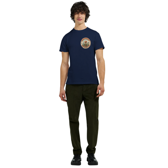 Man wearing Paris 50s T-Shirt, vintage floral cotton tee, showcasing classic style and 50s Paris aesthetic.
