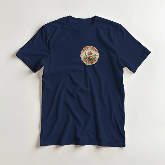 Paris 50s T-Shirt med vintage floral design i klassisk stil på en marinblå t-shirt.