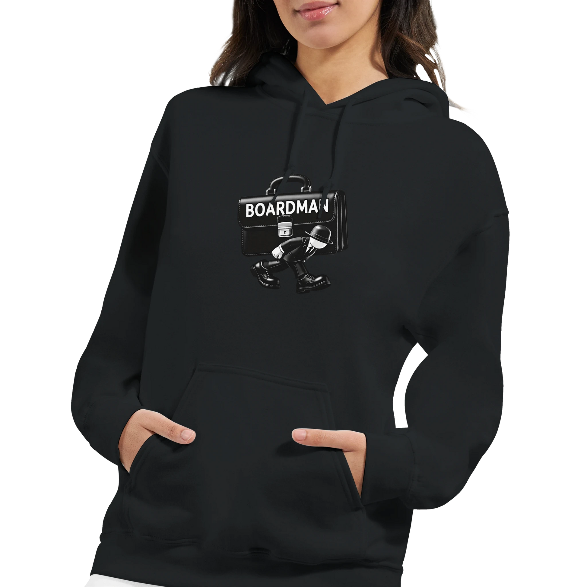 Boardman Heavyweight Hoodie featuring a briefcase graphic, perfect as a professional gift.