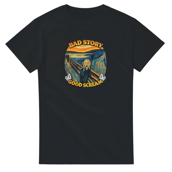 Bad Story Good Scream T‑Shirt med grafisk Scream Graphic Art Tee, designad för samtida estetik och mörk humor.