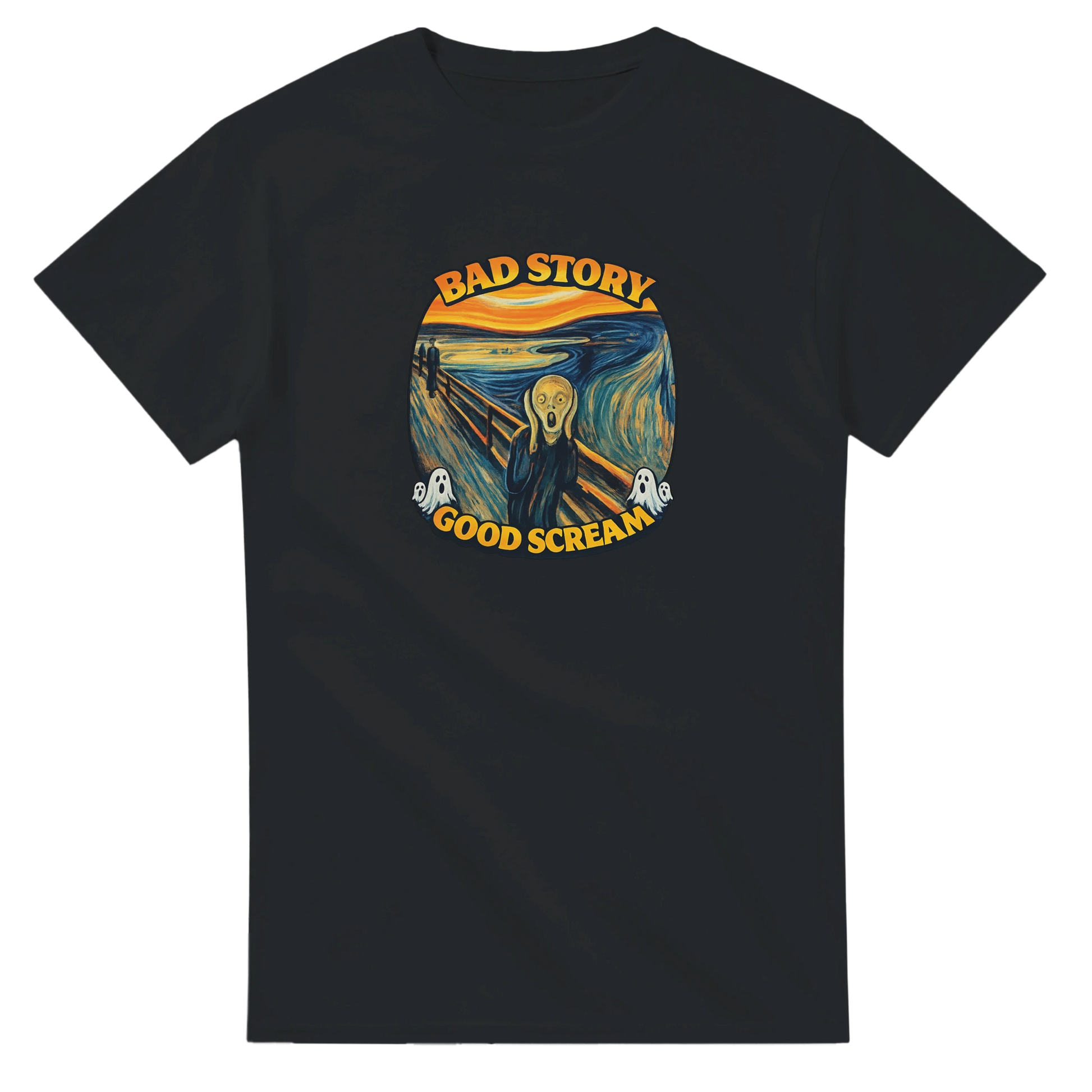 Bad Story Good Scream T‑Shirt med grafisk Scream Graphic Art Tee, designad för samtida estetik och mörk humor.