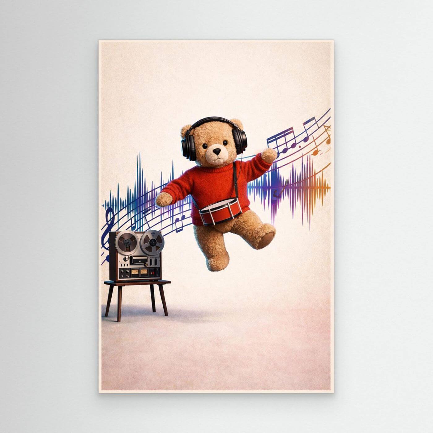 Dancing Teddy canvas print med dansande teddy-björn och musik som dekoration för barnrum.