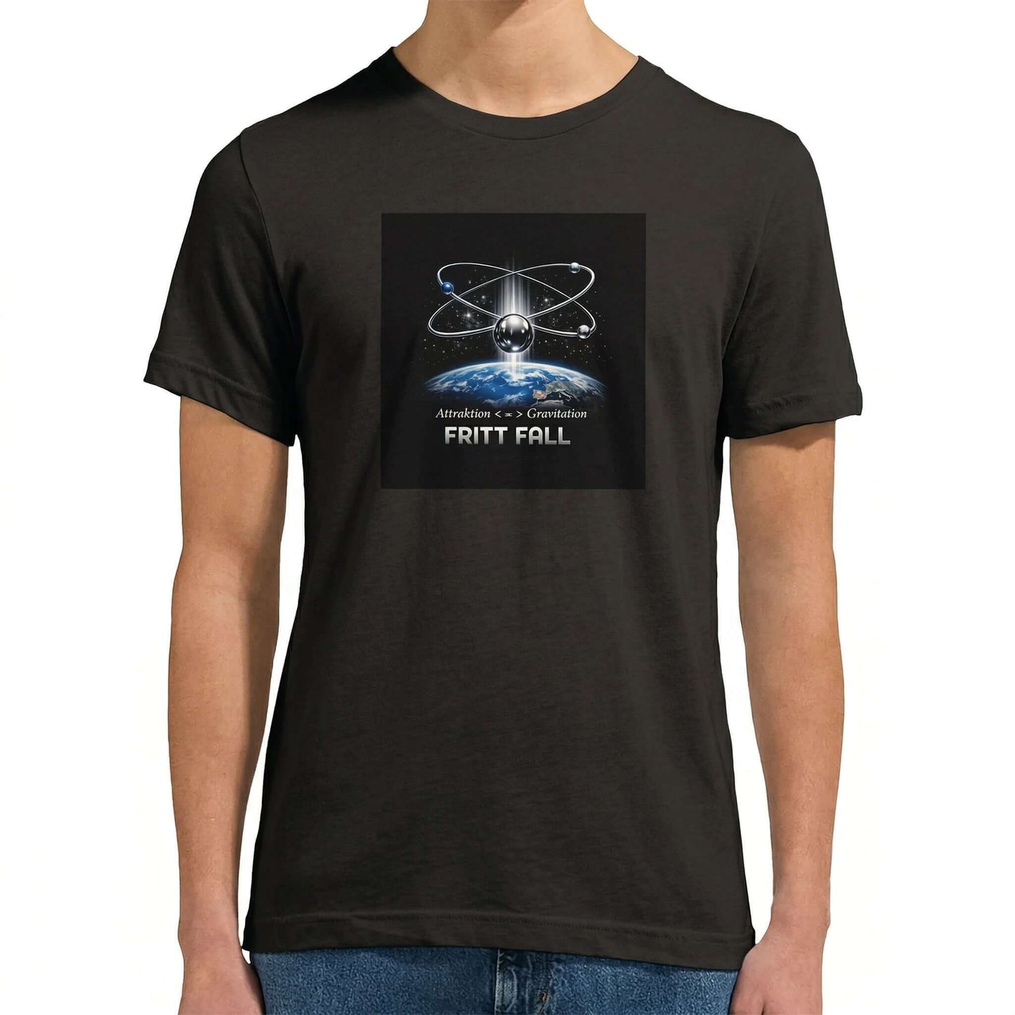 FRITT FALL Concept Tee med unik grafik om attraktion och gravitation, unisex triblend t-shirt.
