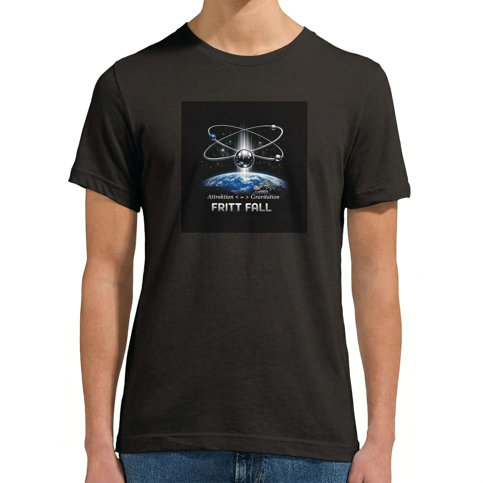 FRITT FALL Concept Tee med unik grafik om attraktion och gravitation, unisex triblend t-shirt.