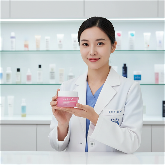 Professionell hudvård med Medicube Collagen PDRN Cream – rosa kapselkräm för återfuktning.