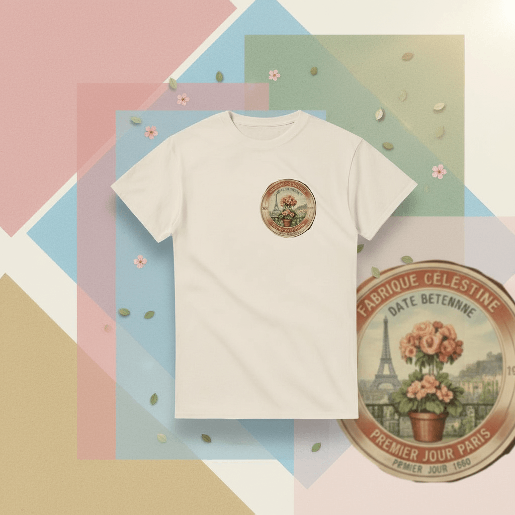 Paris 50s T-Shirt featuring vintage floral illustration and elegant Paris design on a white cotton tee.