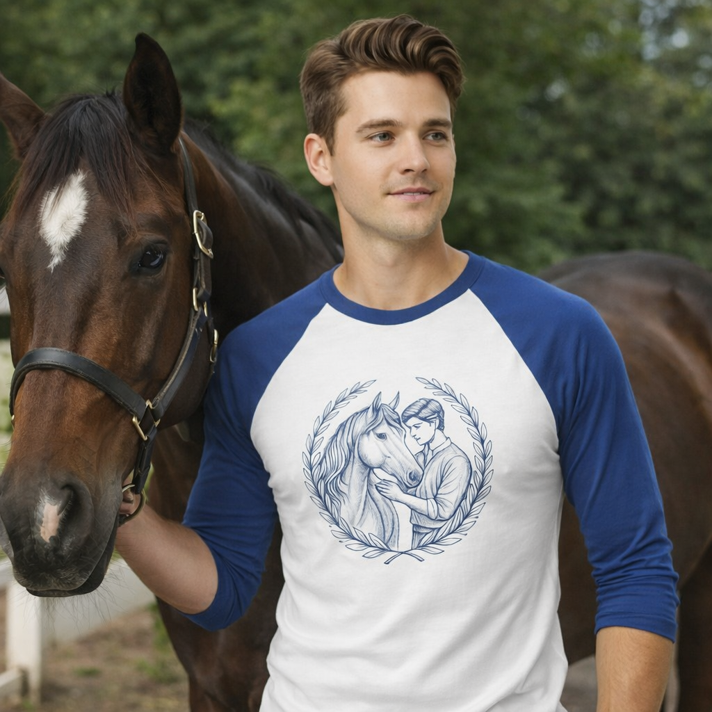 Ung Man med Häst – Illustrerad Raglan T‑Shirt