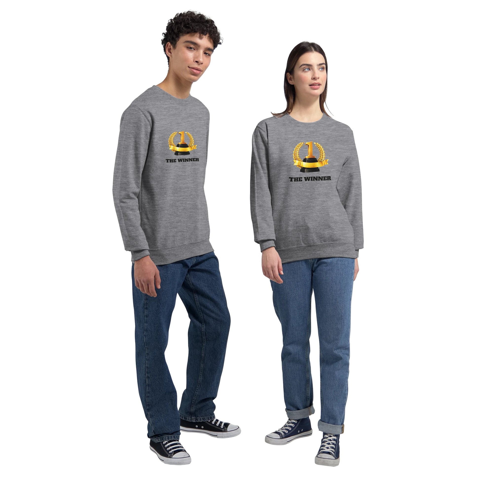 Snygg Sweatshirt för vinnaren, två modeller som visar upp den livliga sweatshirt designen.