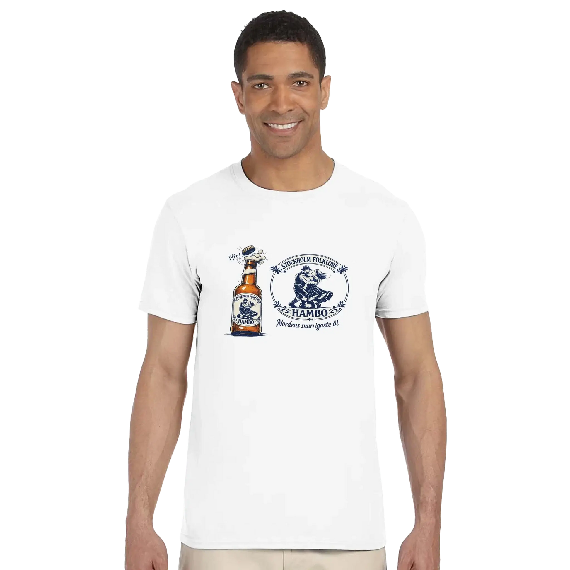 Hambo Folköl Tee med humoristisk design, perfekt för sociala tillfällen och svensk folkdans.