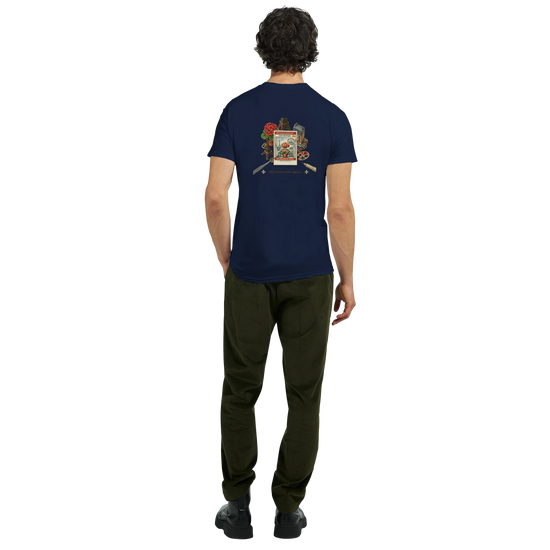 Baksidan av Paris 50s T-Shirt i marinblå färg med vintage floral design och botaniska detaljer.