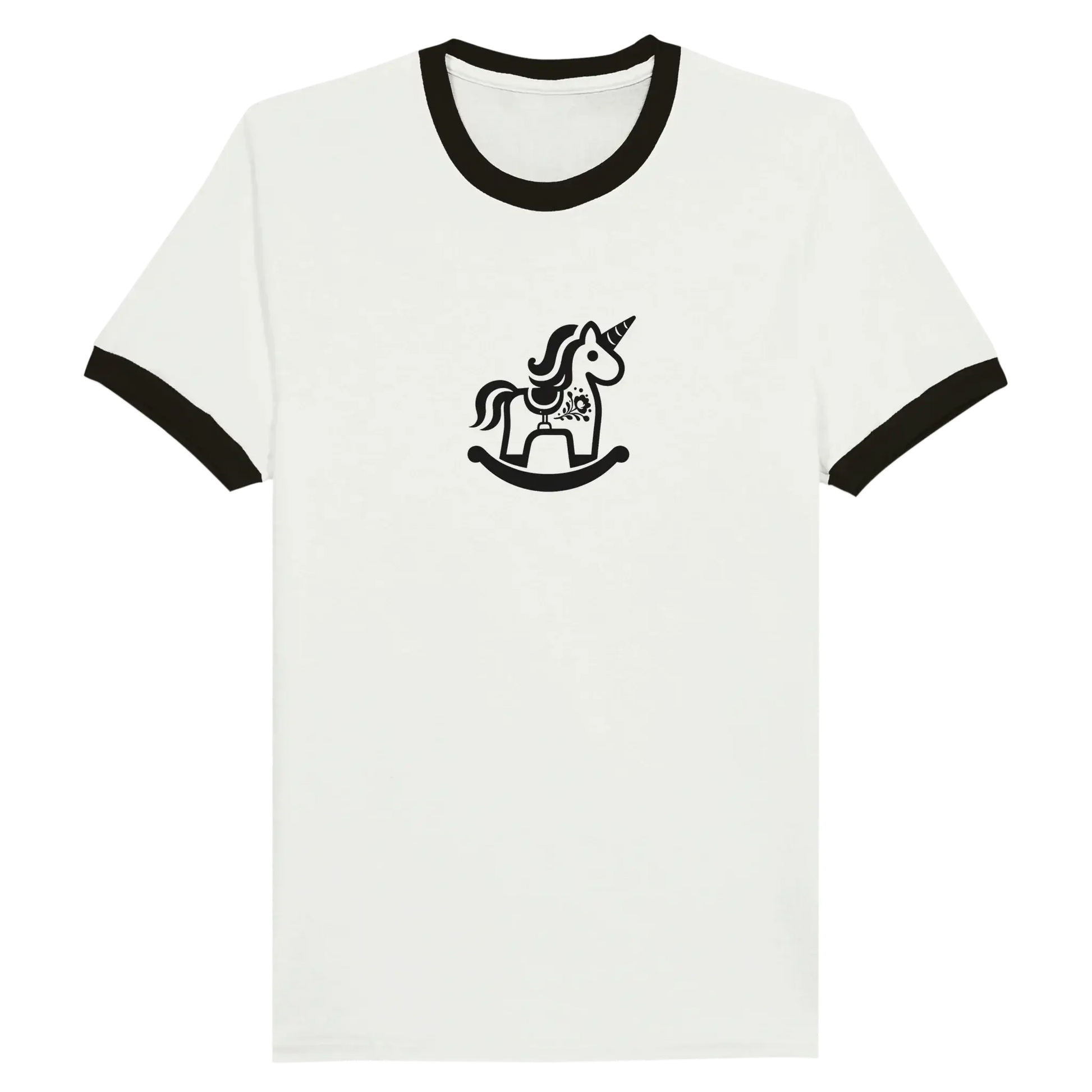 Magic Unicorn Ringer T-shirt med retro Dalarna design och gunghästmotiv