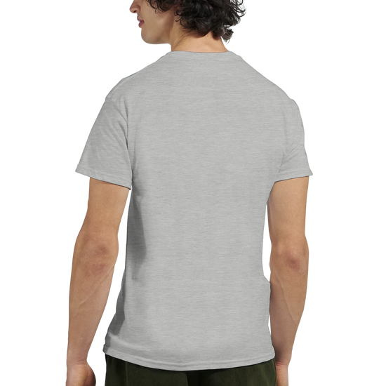 Bakvy av Energi Nivå Tee, en grå grafisk t-shirt med fokus på energitillstånd.