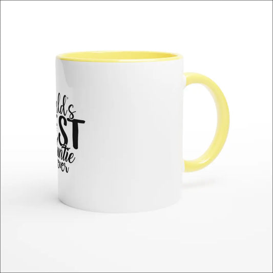 Bästa moster mugg för fikastunden grafisk vit-gul design - Print Material