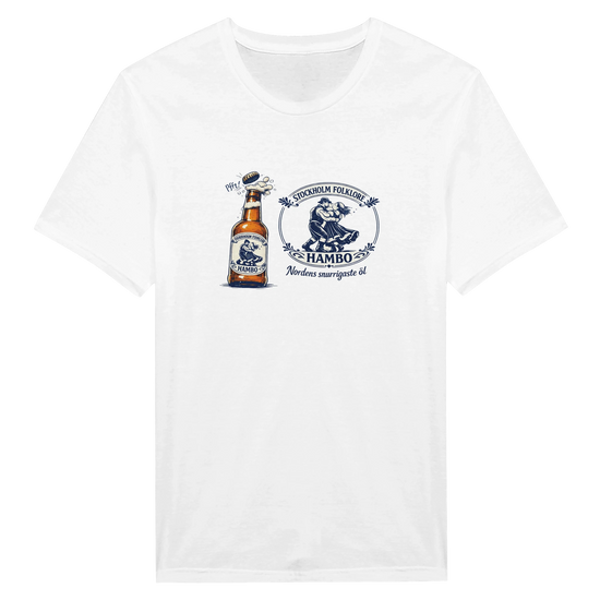 Nordic Folk Art - Hambo Folköl humor t-shirt med illustration av ölflaska och folkdansmotiv