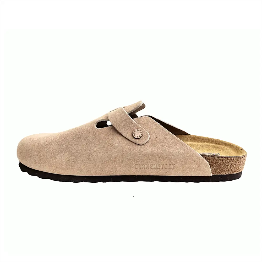Birkenstock Boston Taupe clogs with soft footbed, stylish and comfortable footwear for casual occasions.