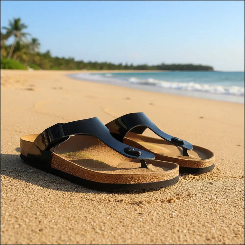 Birkenstock Gizeh Svart Spegel med T-rem och Ergonomisk Korksula - Sandaler