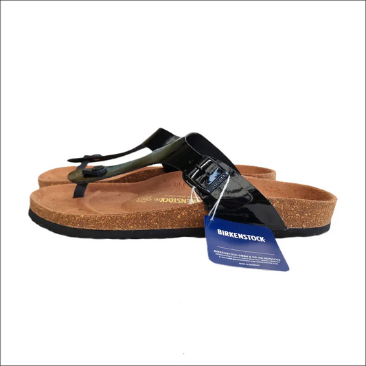Birkenstock Gizeh Svart Spegel – Sandaler med T-rem och Ergonomisk Korksula