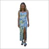 Blue White Floral Nattlinne med axelband Slits & Spetskant – Satinlook Klänningar