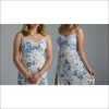 Blue White Floral Nattlinne med axelband Slits & Spetskant – Satinlook Klänningar