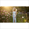 Blue White Floral Nattlinne med axelband Slits & Spetskant – Satinlook Klänningar