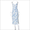Blue White Floral Nattlinne med axelband Slits & Spetskant – Satinlook Blå / S Klänningar