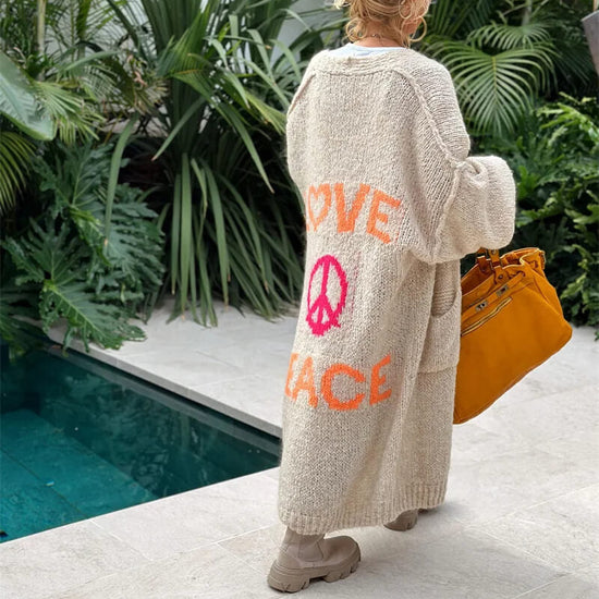 Boho kofta med Love Peace och Flower Power stil - Lång