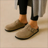 Boston Suede Leather mjuk fotbädd rund tå Taupe Sandaler